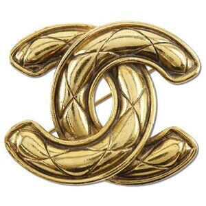 CHANEL Gold Logo Brooch